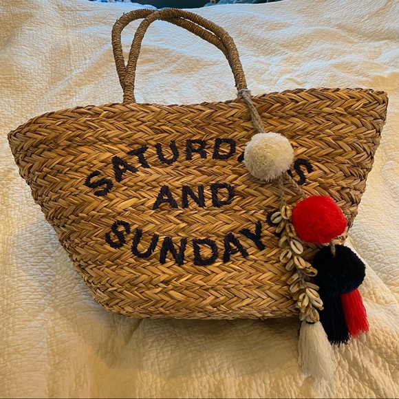 Sundry Handbags - Sundry Saturday and Sunday Woven Sea Straw Tassel Tote Bag